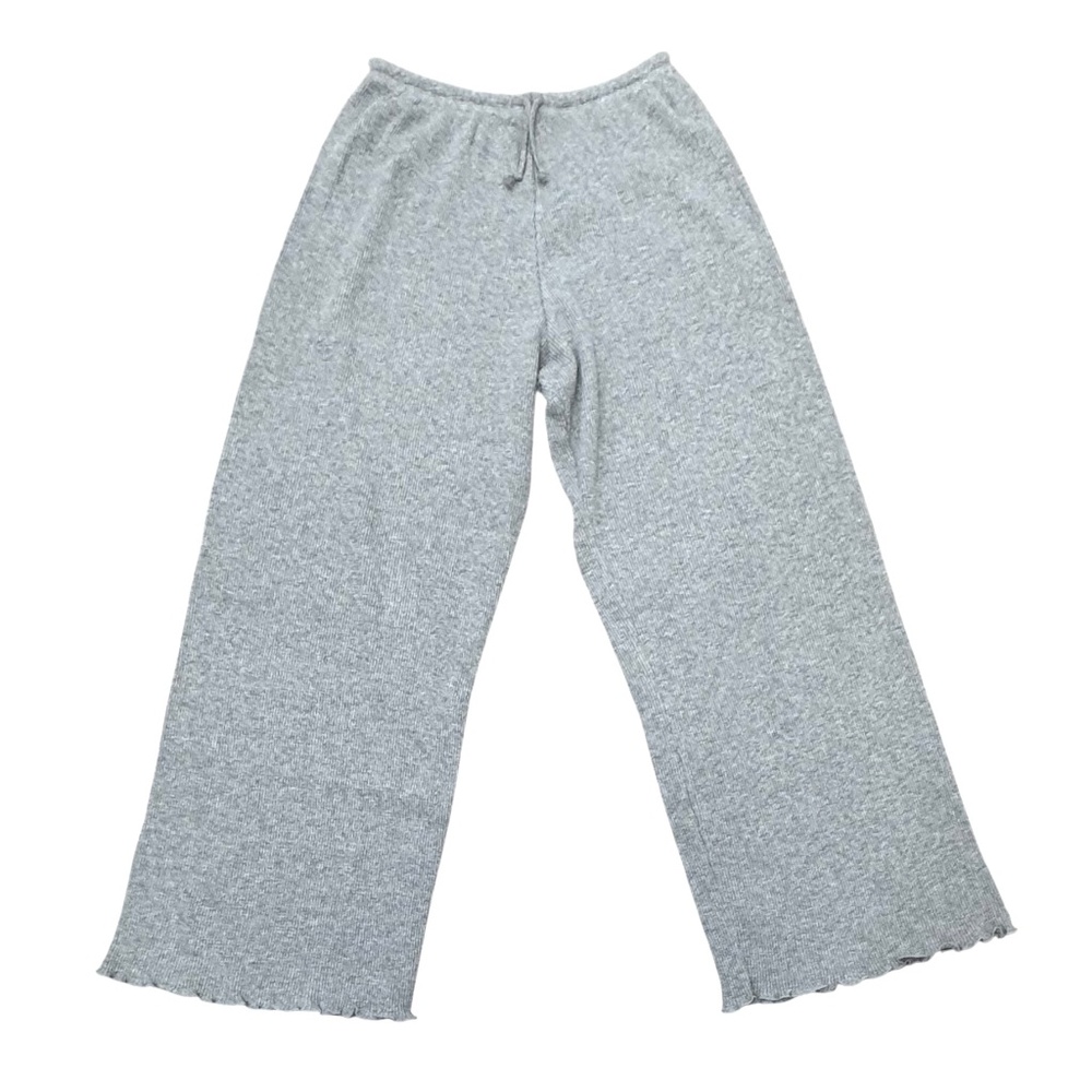 VINTAGE FITIGUES GRAY WAFFLE KNIT WIDE LEG CROPPED PANTS